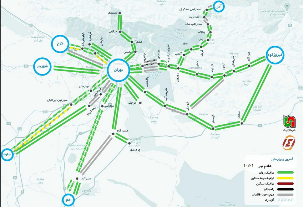 آرامش محورهای مواصلاتی تهران +نقشه گرافیکی