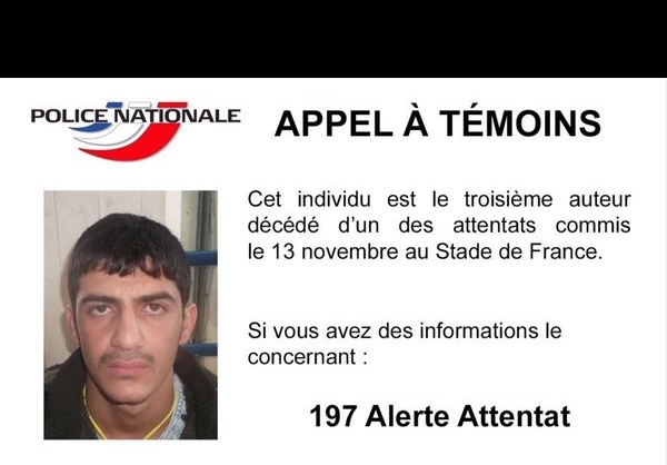 پليس فرانسه دست به دامن مردم شد/انتشار عکس سومين عامل انتحاری پاريس برای شناسایی