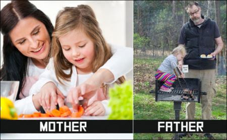 تفاوت های جالب پدران و مادران در بچه داری +تصاویر