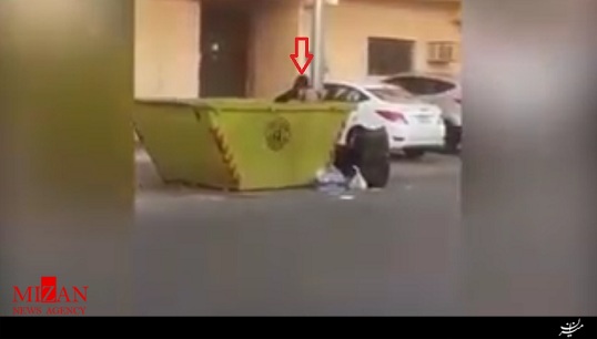 جستجوی زن سعودی به دنبال غذا در سطل آشغال + فیلم