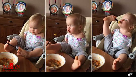 تلاش دیدنی کودک بدون دست برای غذا خوردن با پا + فیلم