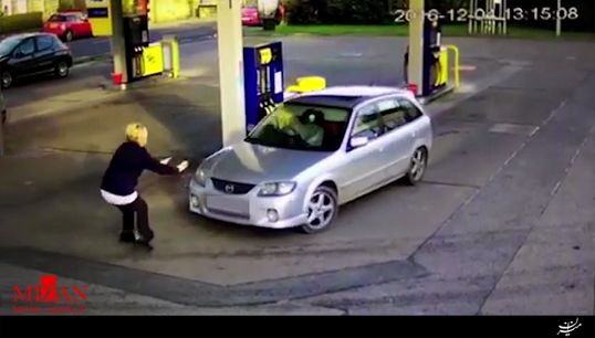 راننده متخلف متصدی پمپ بنزین را زیر گرفت! + فیلم