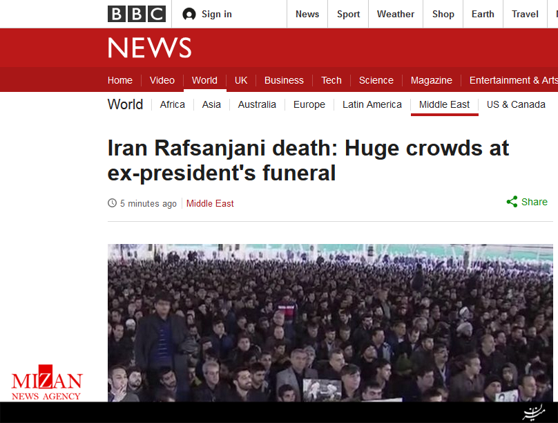 بازتاب مراسم تشییع پیکر آیت‌الله هاشمی رفسنجانی در رسانه‌های خارجی
