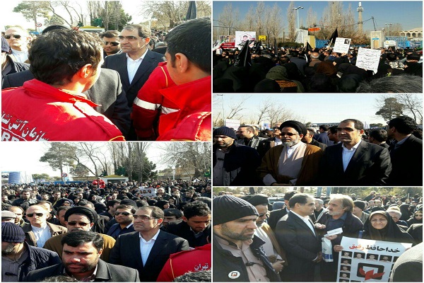 حضور وزیر بهداشت و وزیر اطلاعات  در مراسم تشییع شهدای آتش نشان+عکس