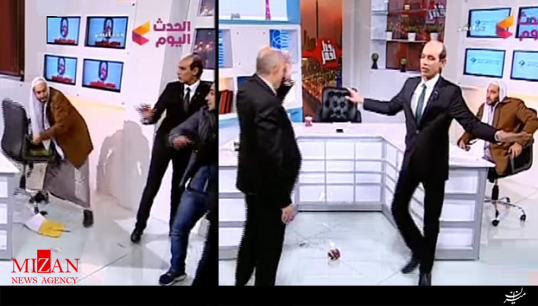 دعوای دو کارشناس مصری با پرتاب صندلی در برنامه زنده تلویزیونی! + فیلم