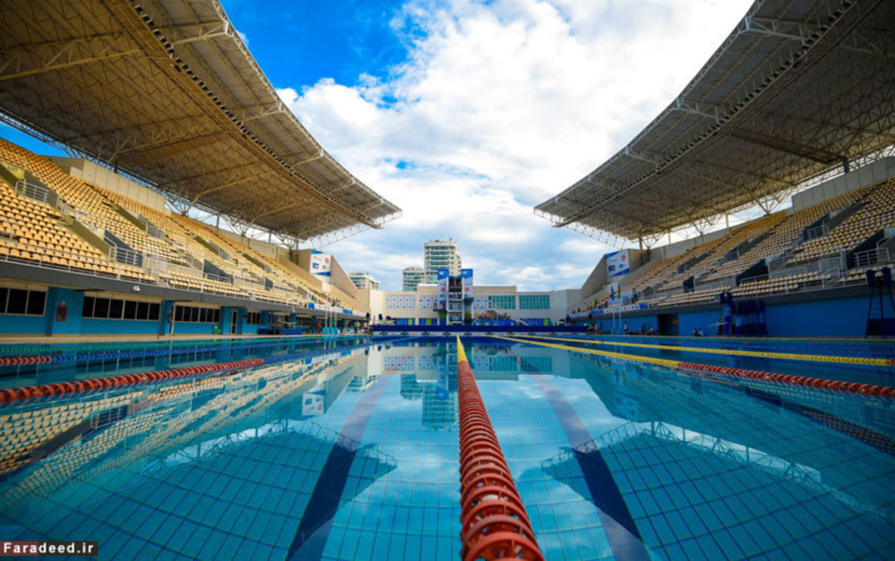 نمای کلی از مرکز ورزش‌های آبی ماریالنک در طول مسابقات جهانی غواصی در ریودوژانیرو، برزیل