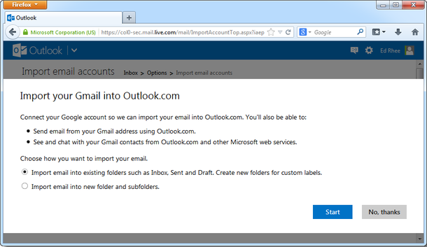 انتقال ایمیل‌ها و مخاطبان موجود در Gmail به Outlook.com