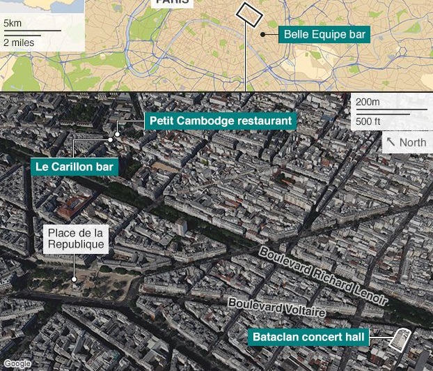 محل دقیق حملات داعش در فرانسه+نقشه