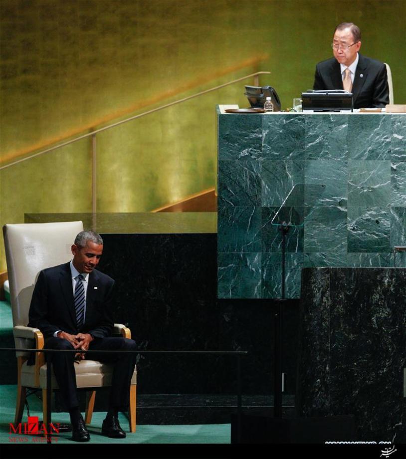 باراک اوباما در انتظار سخنرانی در هفتاد و یکمین نشست سران مجمع عمومی سازمان ملل