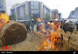تظاهرات اعتراض آميز کشاورزان در مقر اتحاديه اروپا
