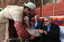 بازدید علی لاریجانی از کارگاه‌های تولید گلاب و عرقیات میمند فارس