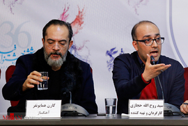  روح الله حجازی کارگردان و کارن همایونفر آهنگساز فیلم اتاق تاریک در نشست پرسش و پاسخ 