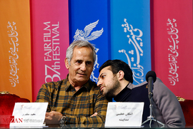 اشکان خطیبی و مجید مظفری ،بازیگر، در فرش قرمز و نشست خبری انیمیشن آخرین داستان
