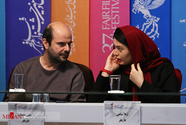 ژیلا شاهی و علی مصفا، بازیگران ، در نشست خبری فیلم سینمایی روز‌های نارنجی
