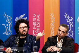 کامران مجیدی ، تهیه کننده، و هومن بهمنش،مدیر فیلمبرداری، در نشست خبری فیلم سینمایی جان دار
