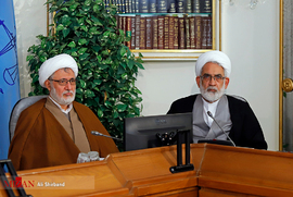 حجت الاسلام والمسلمین منتظری و حجت الاسلام کریمی در جلسه مسئولان عالی قضائی