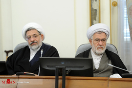 حجت الاسلام بهرامی و حجت الاسلام امینی در جلسه مسئولان عالی قضائی