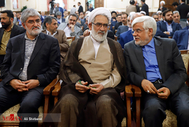 محمدرضا عارف، حجت الاسلام والمسلمین منتظری و علی مطهری در دیدار با رئیس قوه قضاییه