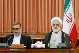 حجت الاسلام والمسلمین محسن اژه ای و اسماعیلی در جلسه هم اندیشی وکلای دادگستری با رئیس قوه قضاییه