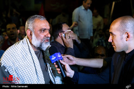 سردار نقدی رئیس سازمان بسیج مستضعفین در مراسم وداع با پیکرهای شهدای غواص در دانشگاه تهران