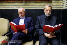 علی لاریجانی و عبدالله جاسبی در مراسم ترحیم فرزند سفیر ایران در روسیه