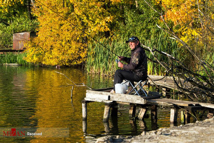 مردی در حال ماهیگیری در استان مسکو
