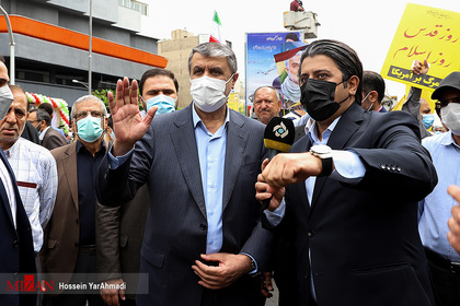 اسلامی رئیس سازمان انرژی اتمی در راهپیمایی روز جهانی قدس